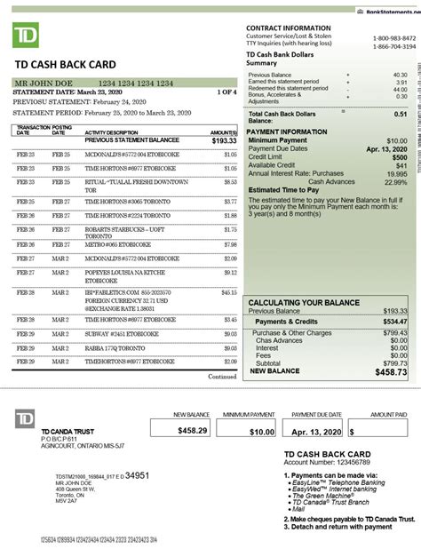 td bank credit card statement.